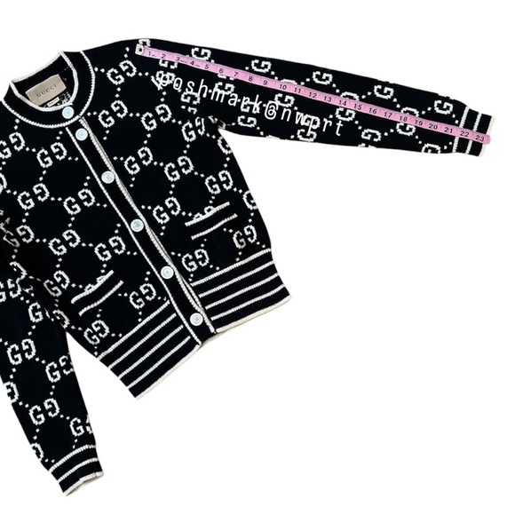 GUCCI 🙌 GG Supreme Logo Cardigan Sweater Black Ivory White Cotton XS - Picture 14 of 16
